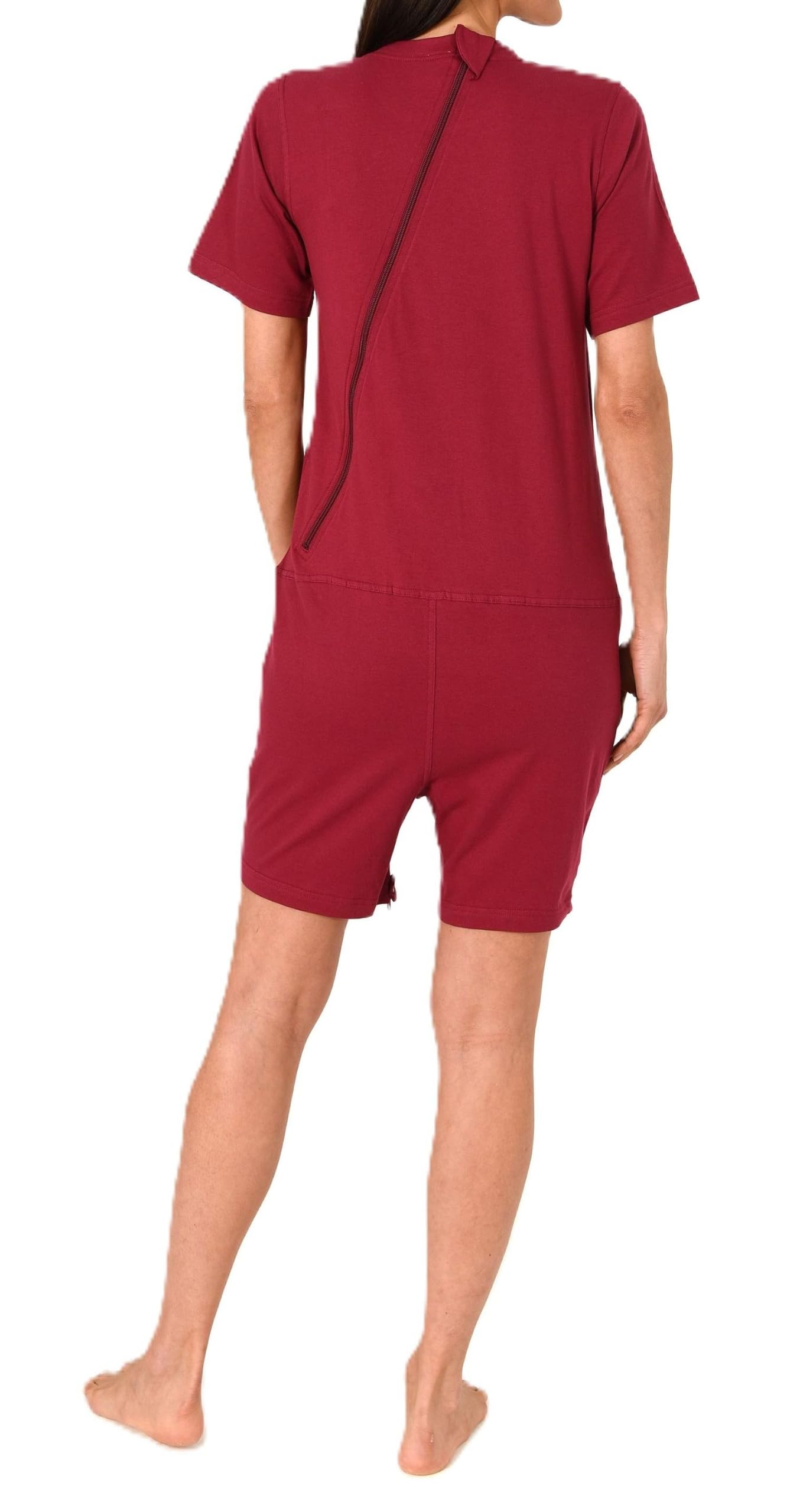Normann Care Combinaison de soin pour femme, à manches courtes, pyjama une pièce avec fermeture éclair dans le dos et les jambes