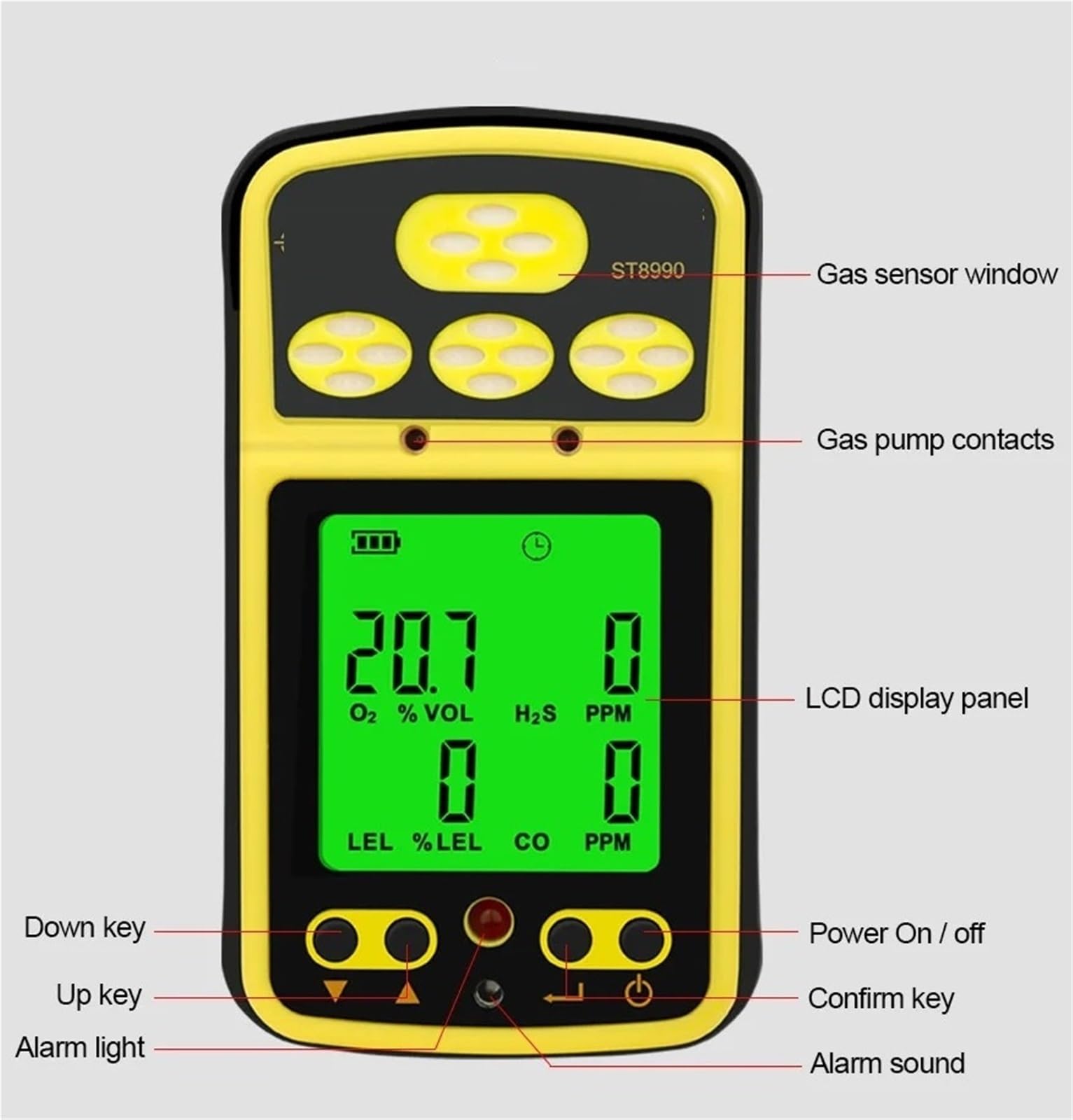 Monitor de Calidad del Aire, Monitor de Gas 4 en 1 Analizador Detector monóxido Carbono