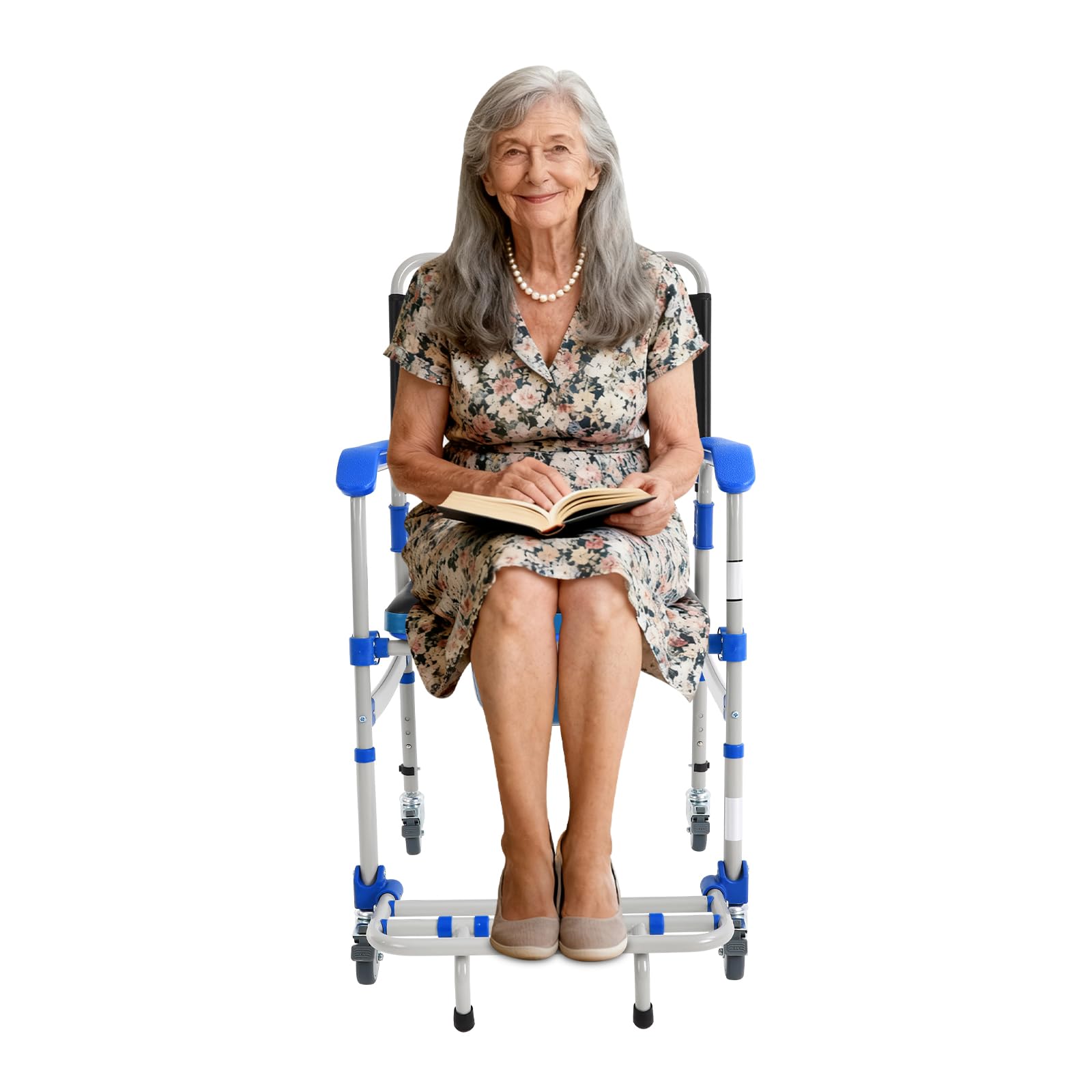 Silla de inodoro con ruedas, frenos mejorados, silla de inodoro extraíble para personas mayores de hasta 125 kg, silla de noche para adultos