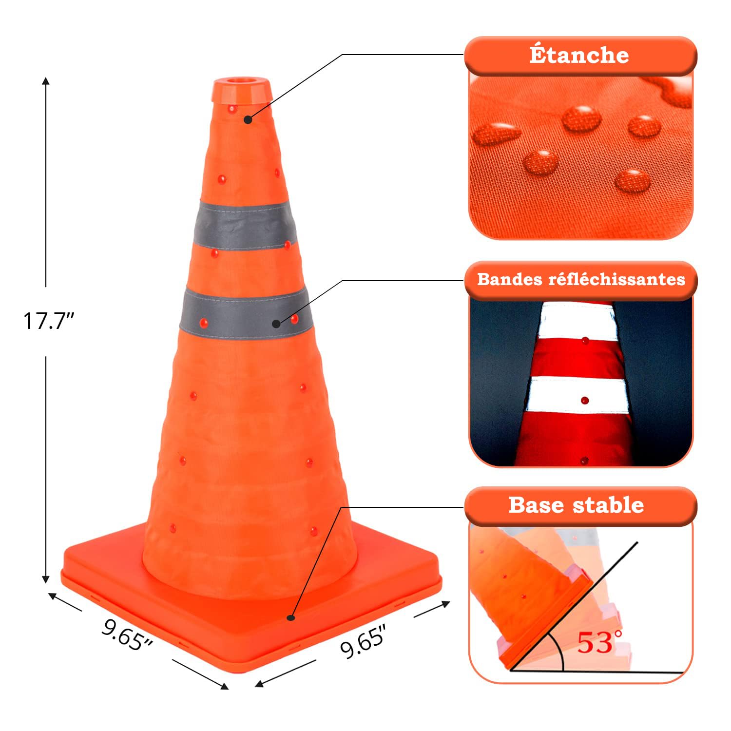Cônes de sécurité cônes de signalisation Pliables Pop - up Polyvalents avec Cercles réfléchissants pour Le stationnement Routier Multi-usages (4, 45cm)
