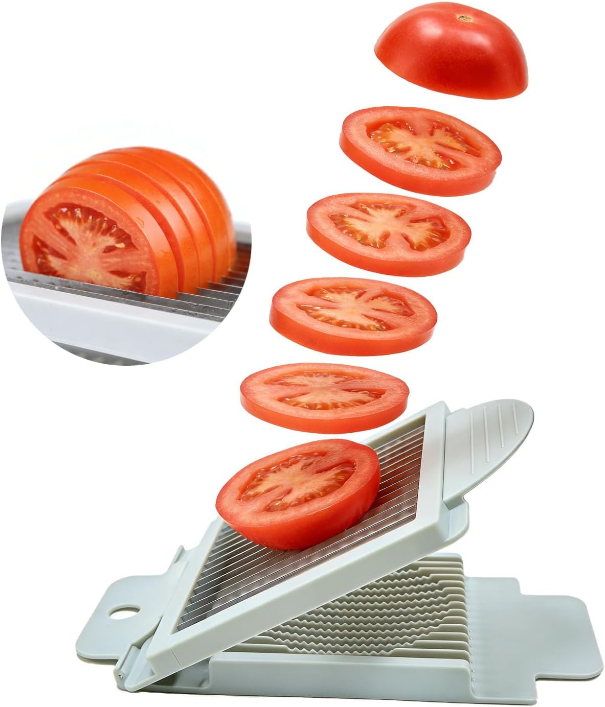 PCTC Tomato Slicer, Stainless steel tomato slicer, Vegetable Slicer,15 Sharp Blades Tomato Slicer Tool, Easy Grip Handle Lightnweight Kitchen Tool, Time-Saving Tomato Cutter