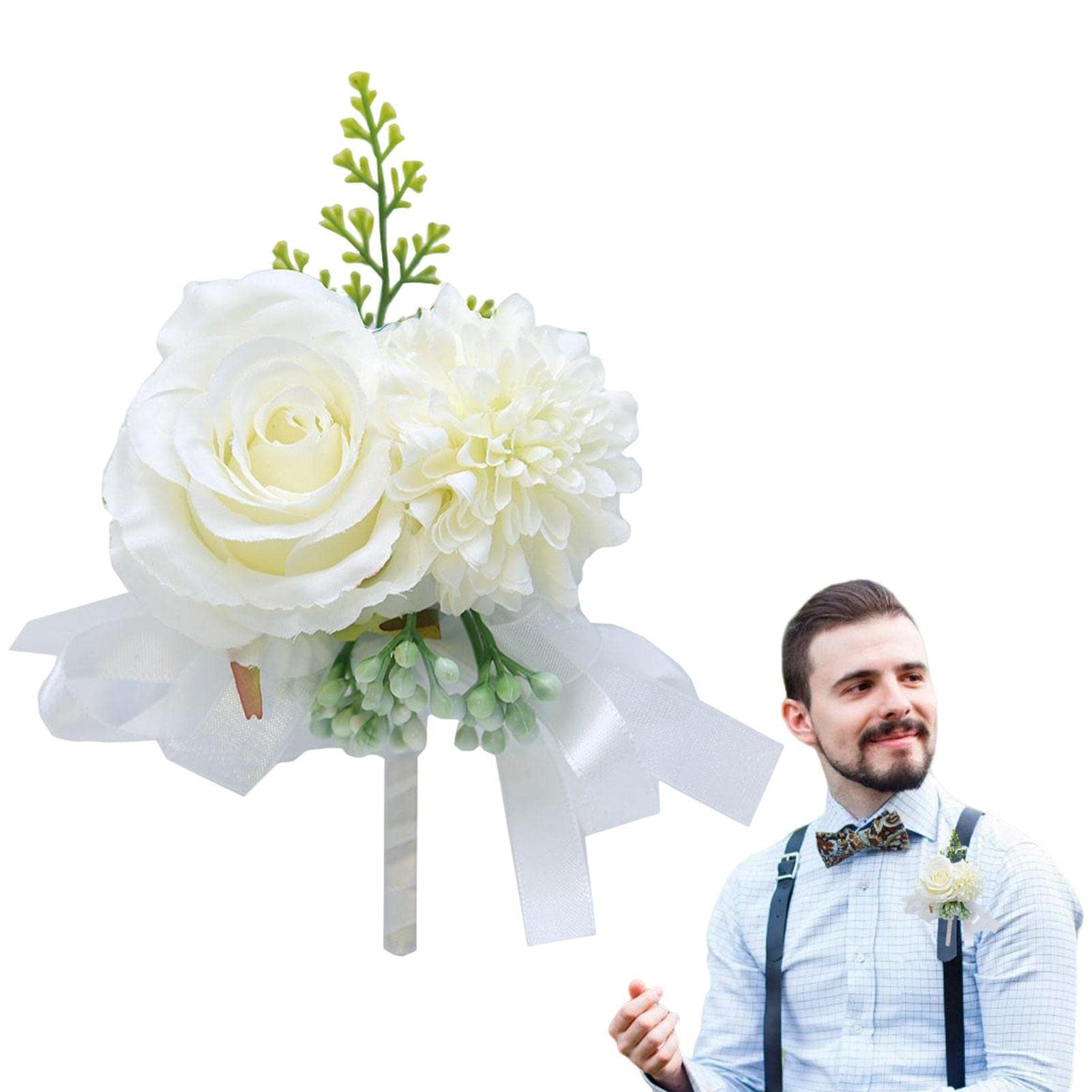 Rose Wedding Boutonniere For Men, Boutonniere Handmade Corsage Buttonhole Flowers Artificial Wedding Prom Banquet Flowers Decor For Groom Men Bridal Women Suit Dress