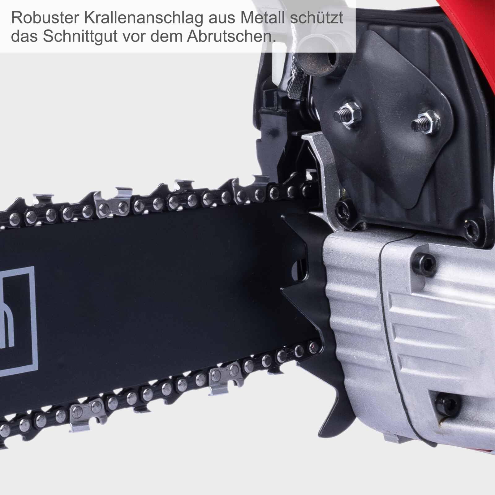 Scheppach Benzynowa piła łańcuchowa PCS56 o długości miecza 51 cm i Easy Start | silnik dwusuwowy - moc 3,1 KM | grubość cięcia 47 cm | prędkość cięcia 22 m/s | pojemność skokowa 56 cm³ | automatyczne
