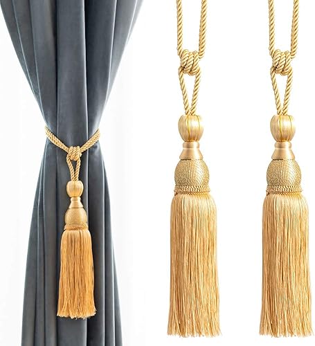 Melodieux Alzapaños decorativos para cortina, con borlas de bola, para oficina en casa, ventanas, sujetadores de cortinas con hebilla trenzada,