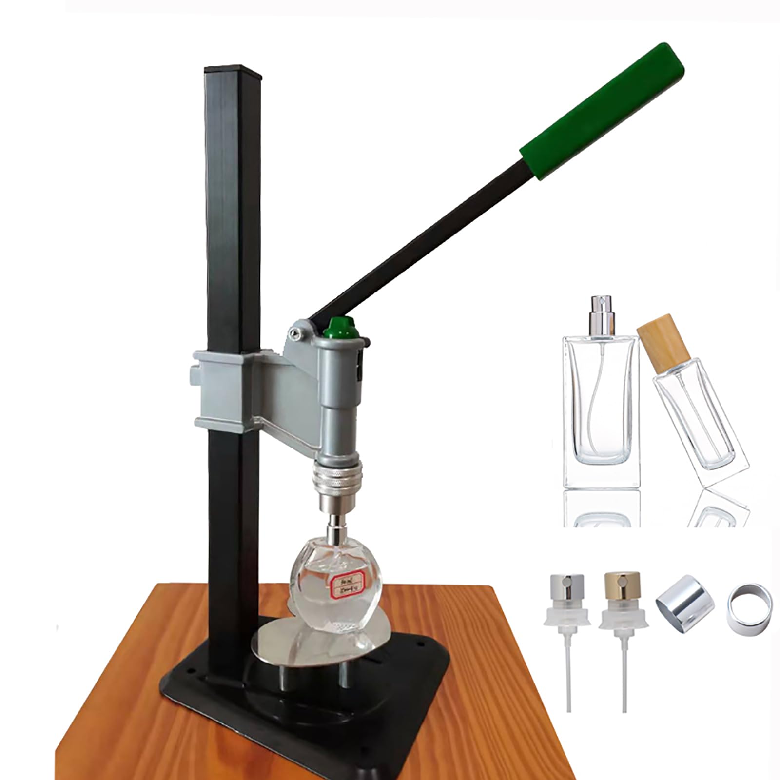 Capsuleuse de Parfum Manuelle, Machine de capsulage de Presse en Acier Inoxydable avec poignée de 13 à 15 mm, Machine de sertissage de Bouteilles réglable en Hauteur, sertisseuse de Parfum