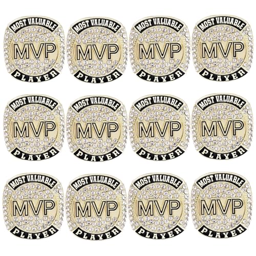 ZZXZJW 12 pcs MVP Ring Baseball Football Basketball Class High School College Ice Hockey Sport Championship Trophy Ring for Winner Tournament Team Award Gift (12 pcs Rings, Size 10)