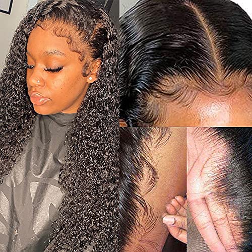 180% Density Mongolian Kinky Curly HD Transparent Lace Front Wigs Human Hair for Black Women Pre Plucked 13x4 Invisible Deep Wave Frontal Wigs Full Lace Wigs Wet and Wavy