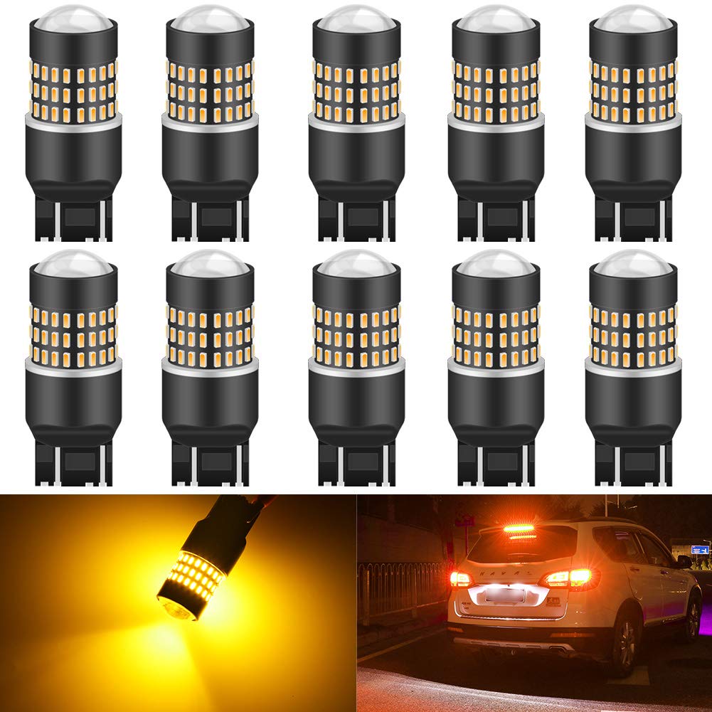 KATUR 7443 7444NA 7440 7440NA 992 żarówka LED 900 lumenów 3014 78SMD soczewki LED żarówki do kierunkowskazu hamowania, tylne światło hamowania, bursztynowe (opakowanie 10 szt.)