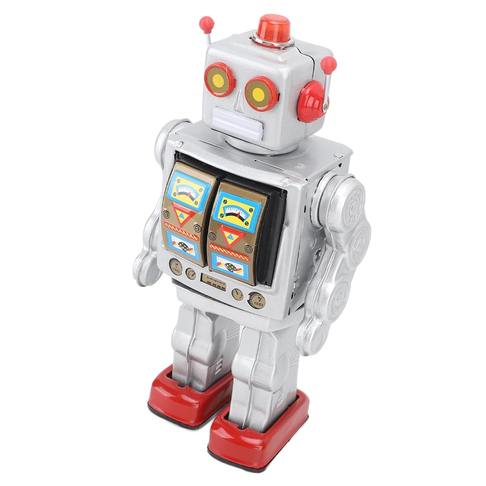 Robot Elektryczny z Metalowej Cyny, Obrót o 360 Stopni, Chodzenie Retro Metalowy Robot z Cyny, Obrotowy z emisją Dźwięku i funkcją Pistoletu dla Kolekcjonerów Dorośli Dzieci Urodziny (SILVER)