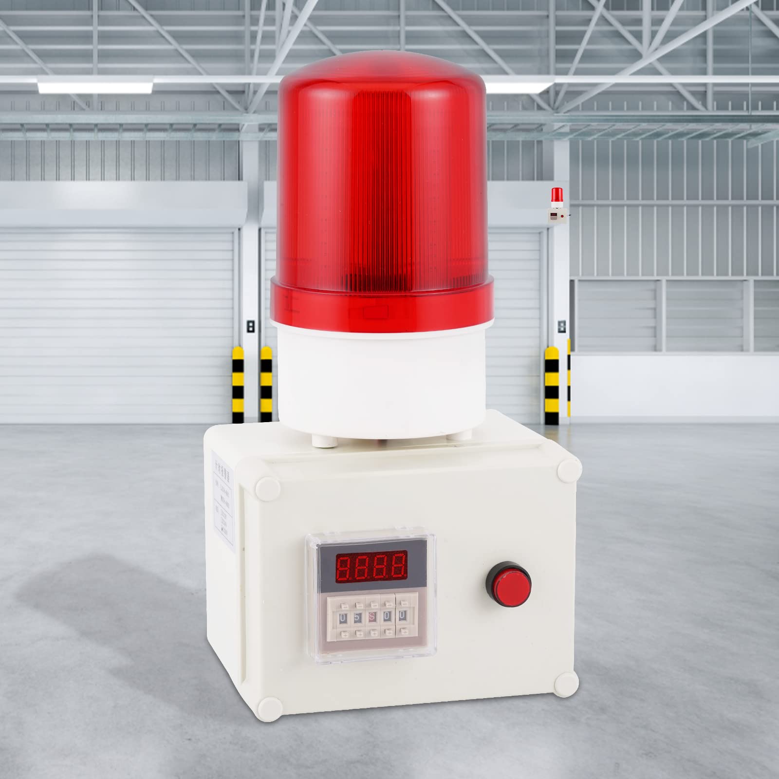 YJINGRUI 220V Sirena Alarma Industrial Sirena de Sonido con Luz Estroboscópica Zumbador con Función de Temporizar Temporizador Digital (Volumen:120dB, Modo de Temporización de Un Solo Tiempo)