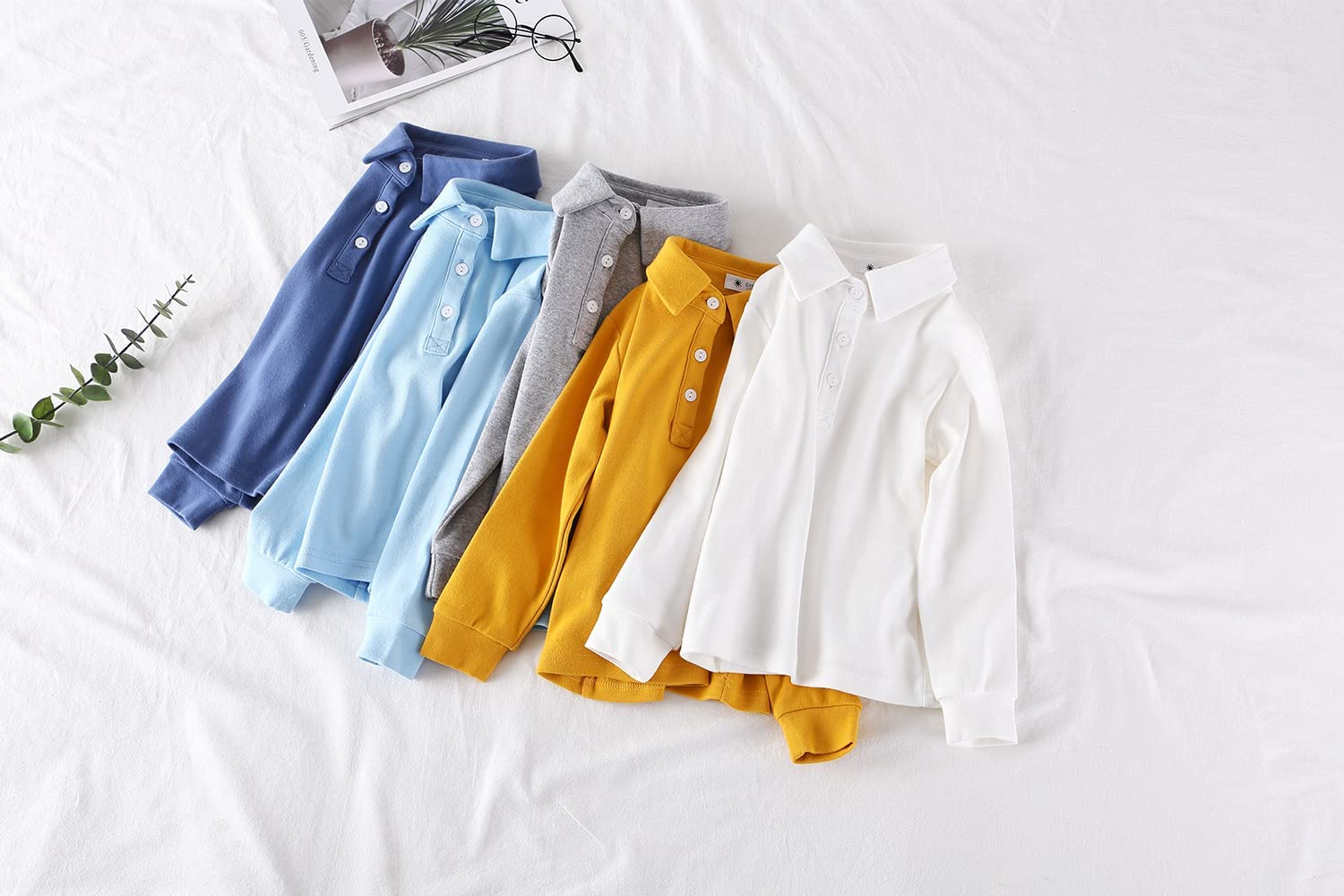 BINIDUCKLING Boys Girls Long Sleeve School Polo Shirt Plain School Uniform Ages 2-8 Years