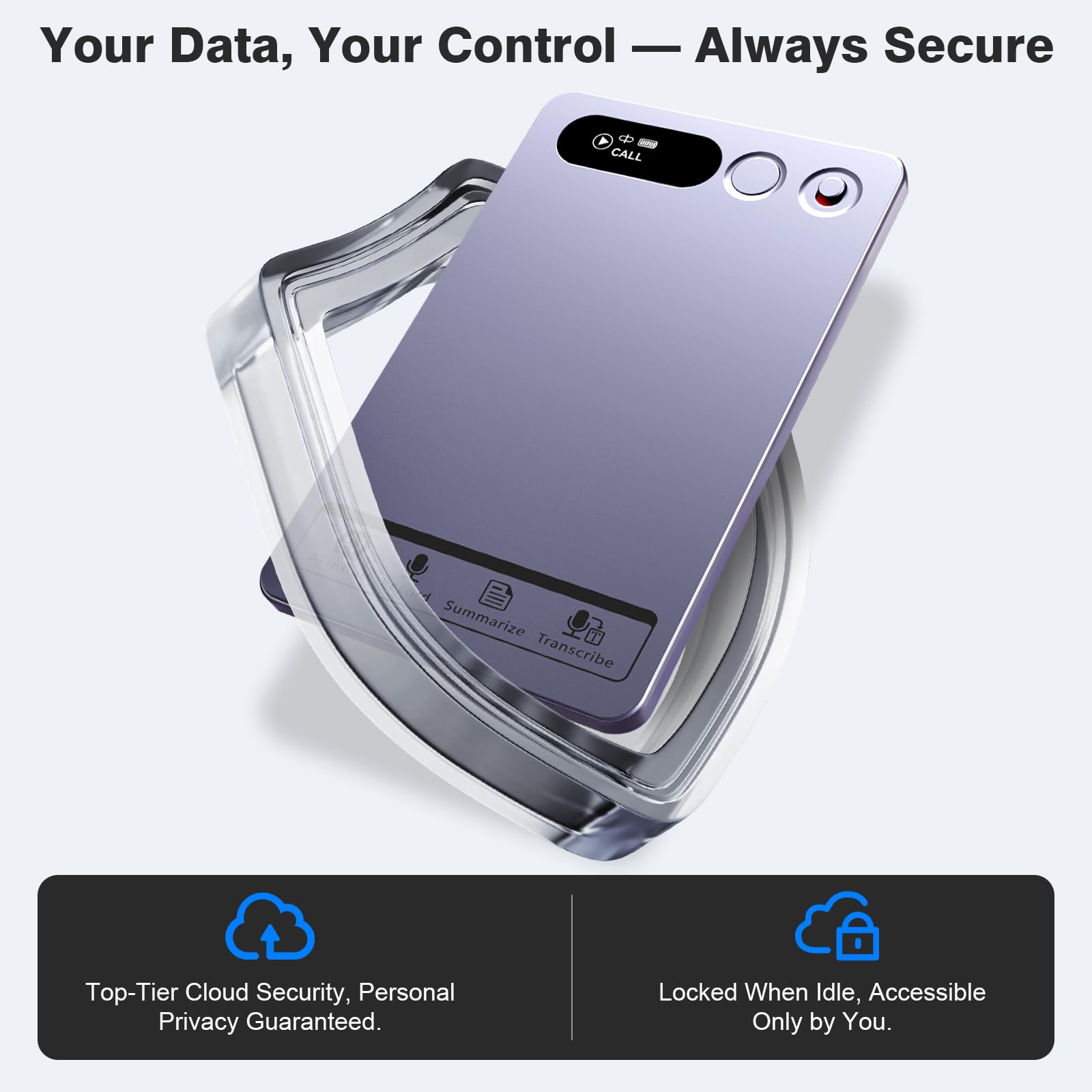 Grabadora de voz AI con funda, memoria de 64 GB, control de aplicación, transcripción y resumen en varios idiomas, gris