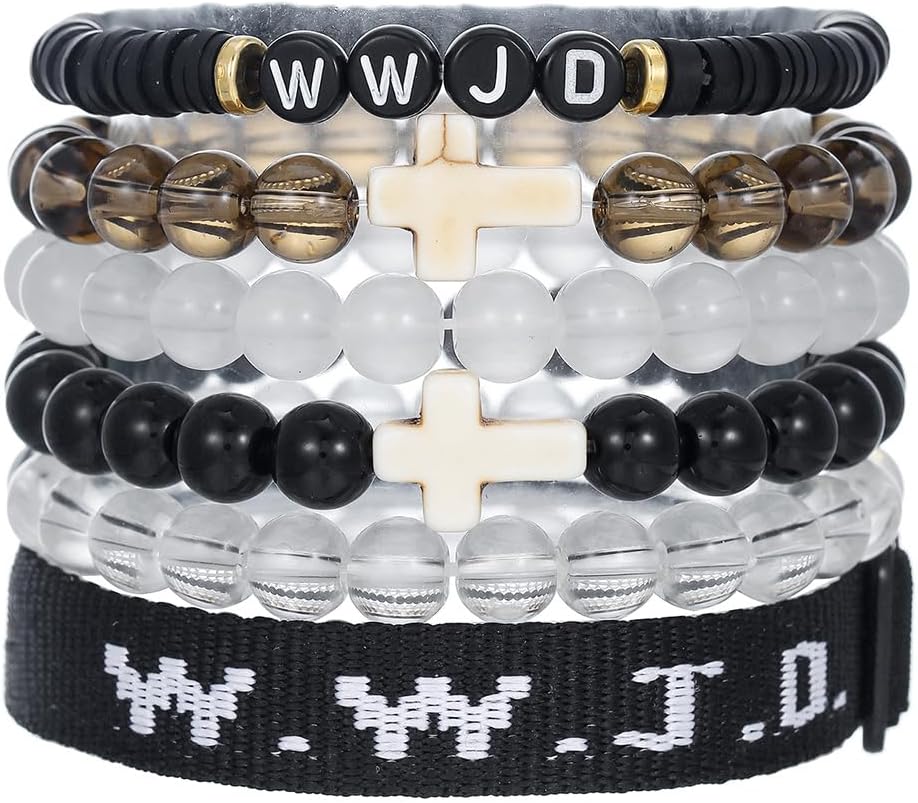 Pingyongchang W.W.J.D. Cross Bracelets Set for Women Men Boho Clay Glass Beaded Stackable Stretch Bracelets What Wound Jesus Do Bracelet Christian Religious Faith Jewelry Gift - Image 2