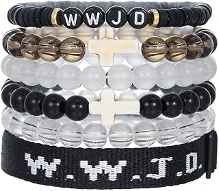 WWJD Cross Beaded Bracelets Set What Would Jesus Do Bracelets Handmade Beads Good Blessing Protection Religious Christian Jewelry for Easter Christmas Mother's Day