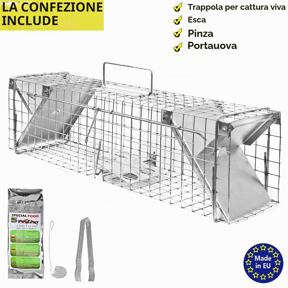 Petigi Gabbia Trappola per Animali Talpa Ratto Mouse Topo Nutria 65 x 17 x 20 cm