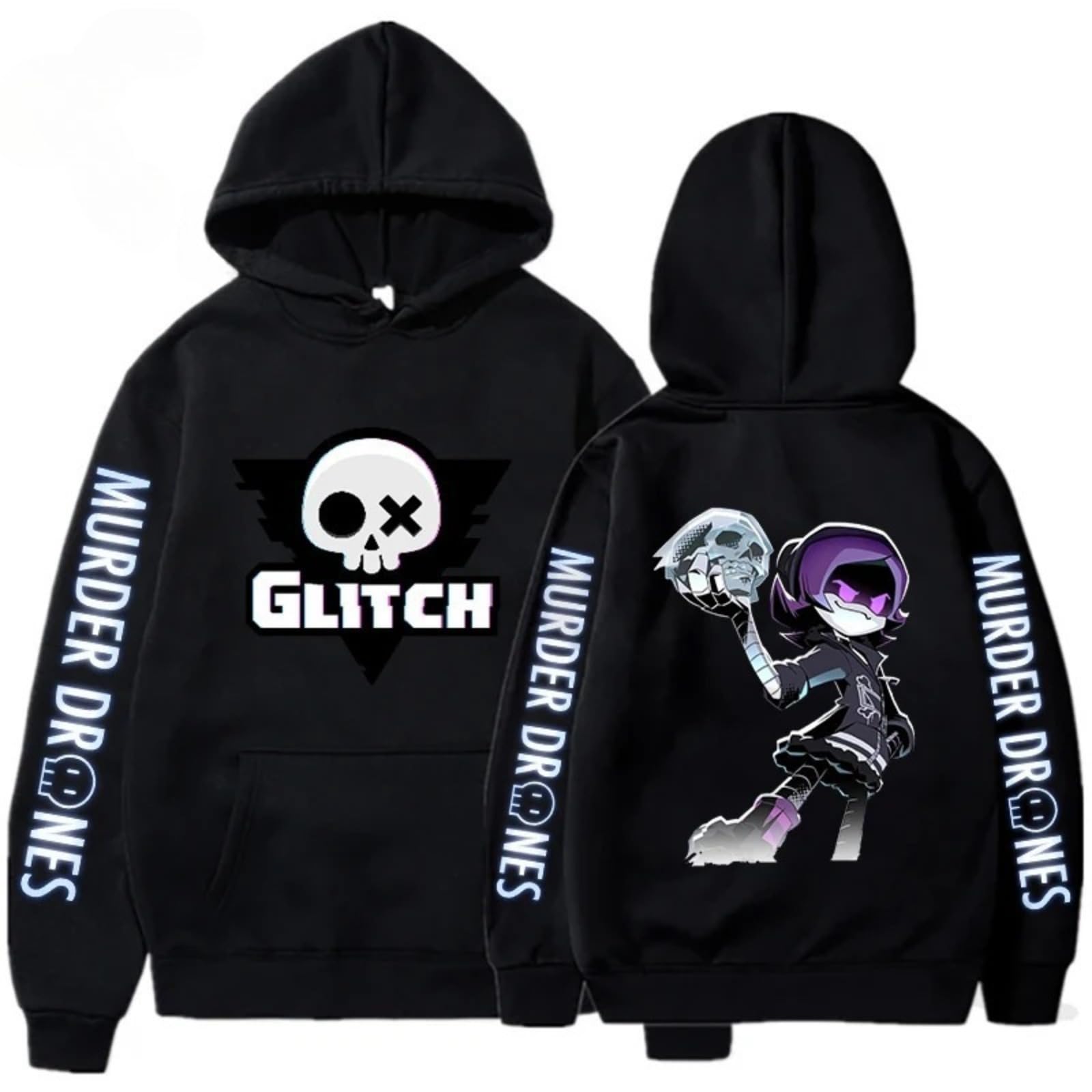 BTAISYDE Murder-Drones Hoodie, Harajuku Style Pullover, Vintage Unisex Sweatshirt, Side Seam Pockets (Black 9,XS)