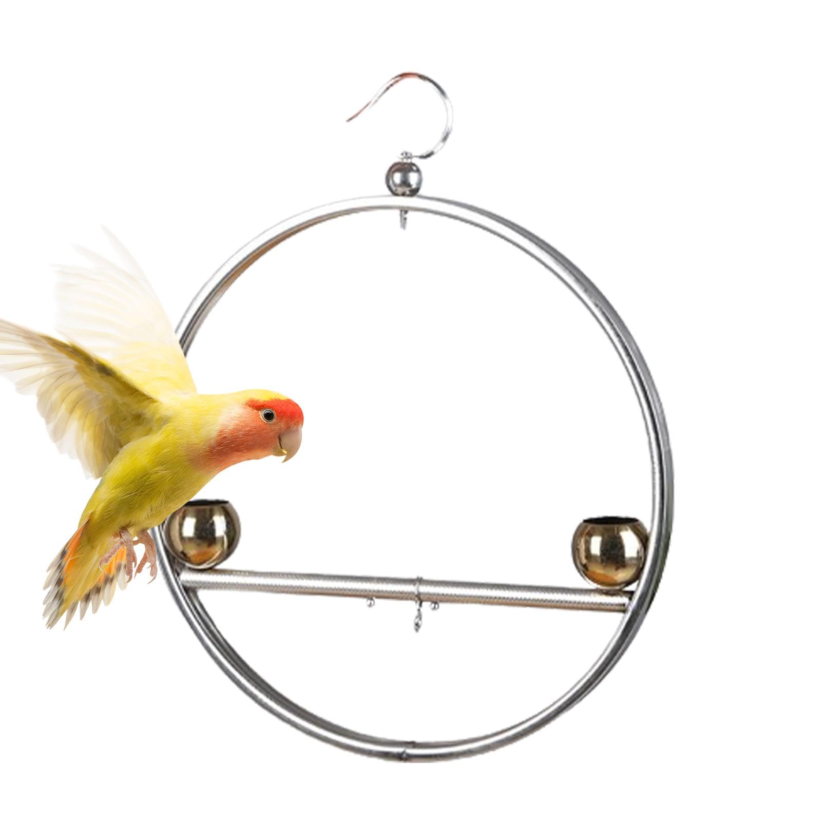 Supporto per uccelli in acciaio inox, altalena rotonda per pappagalli, supporto per pappagallo, supporto per altalena, design a doppia nappa, antiruggine, con gancio, per animali