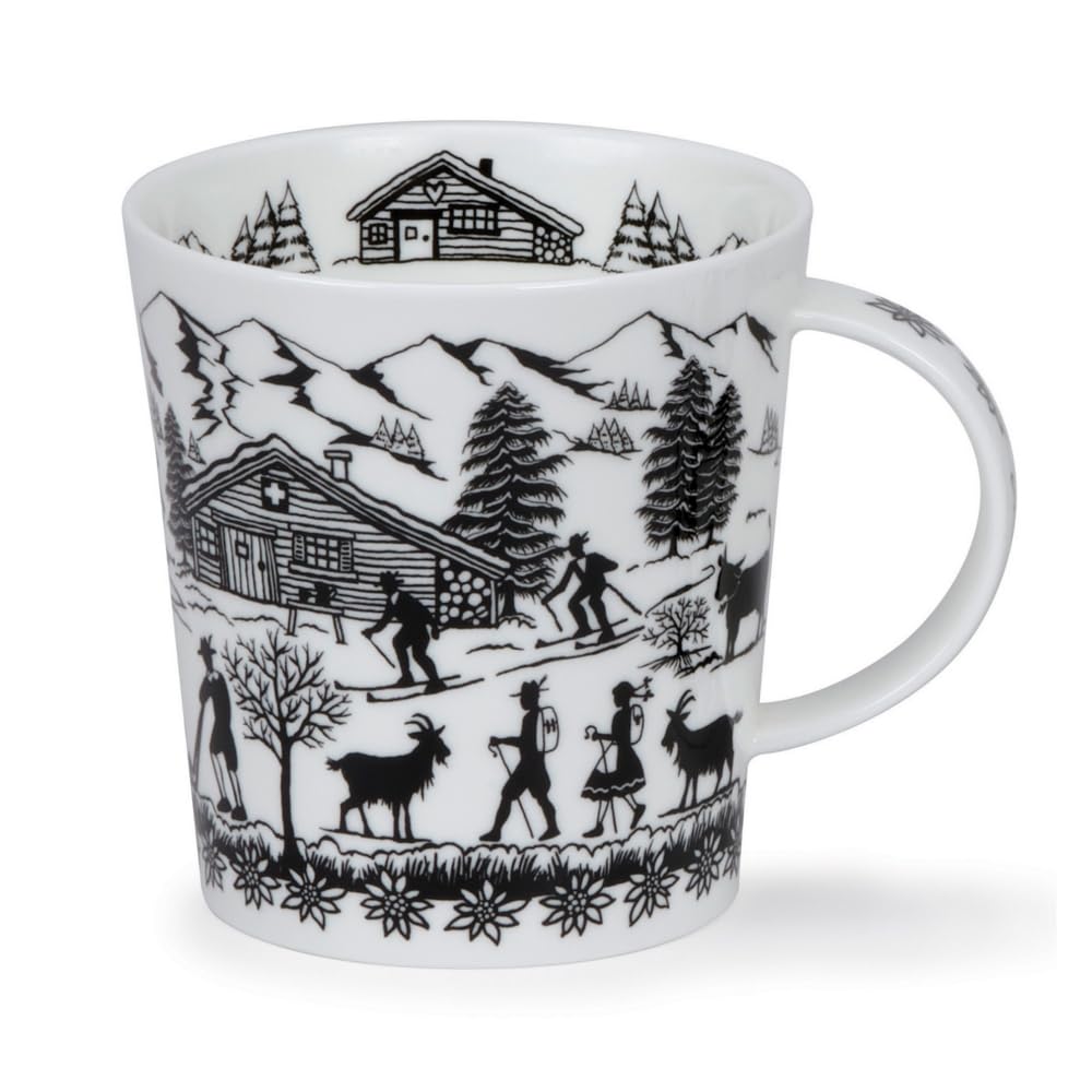 Dunoon Lomond Alpine Winter Tasse aus feinem Knochenporzellan, Schwarz und Weiß