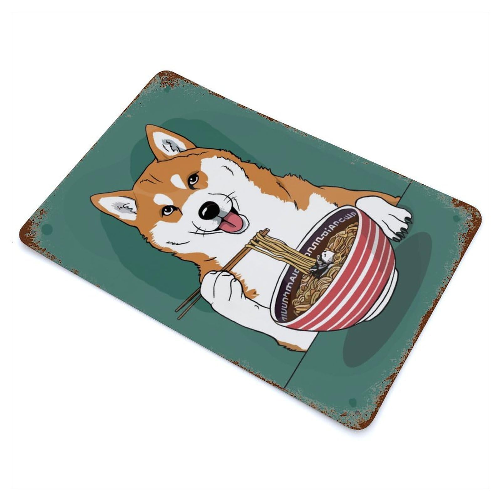 Retro Metal Sign with Ramen Shiba Inu Dog Design 11.8"x7.9", for Pub, Kitchen And Man Cave Decor, Rustic Home Decor