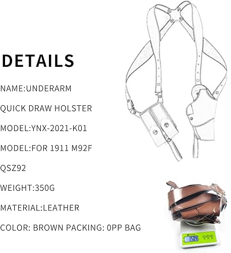Miniatura 3 de Funda de hombro fabricada con cuero genuino de alta calidad, para Glock 17, 22, 31, Sig Sauer P220, P226, P227 y tamaño completo de 1911 y otros,