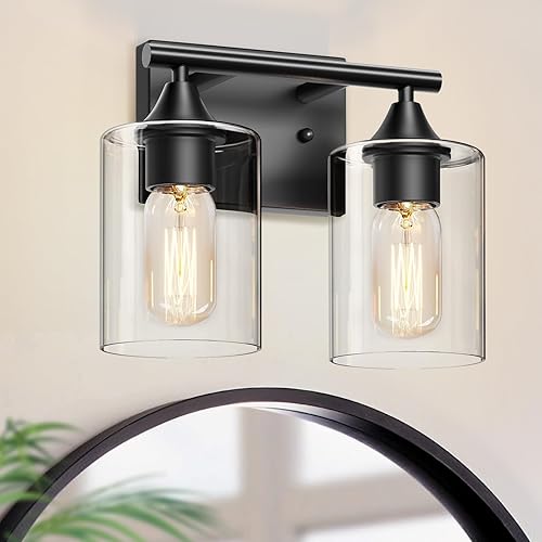 Miniatura 3 de Accesorios de iluminación de tocador, luces de baño de 2 luces sobre espejo, apliques modernos con pantalla de vidrio transparente, lámpara para