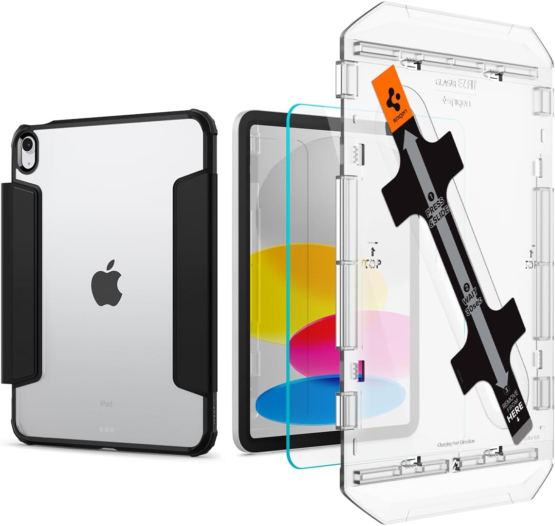 Spigen iPad 10.9" Ultra Hybrid Pro Black & iPad 10.9" 10th Gen Glas.tR EZ Fit (1P)