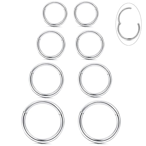 LOYALLOOK 8Pcs G23 Titanium Hinged Clicker Segment Nose Rings Hoop