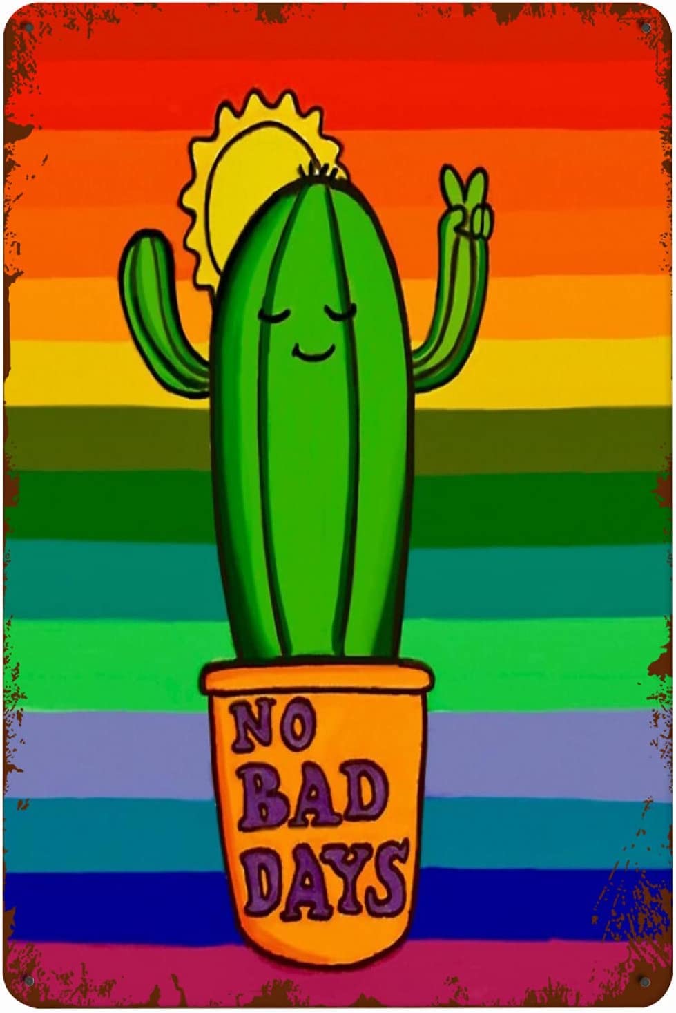 rayprint Cactus Sun Metal Signs No Bad Days Tin Poster Vintage Garden Decor Yard Farm Home Wall Decoration Plaque 8x12 Inches