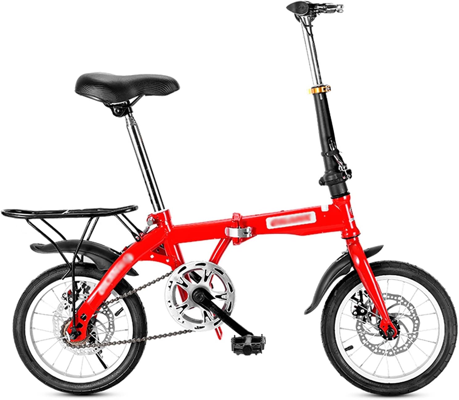 Yclty Mini Folding Bike City Bike for Adult, Lightweight Commute Bicycle with Dual Disc Brakes and Rear Rack for Men Women, Male Female Student Bike Boy’s Bike (Color : Red, Size : 14 inch)