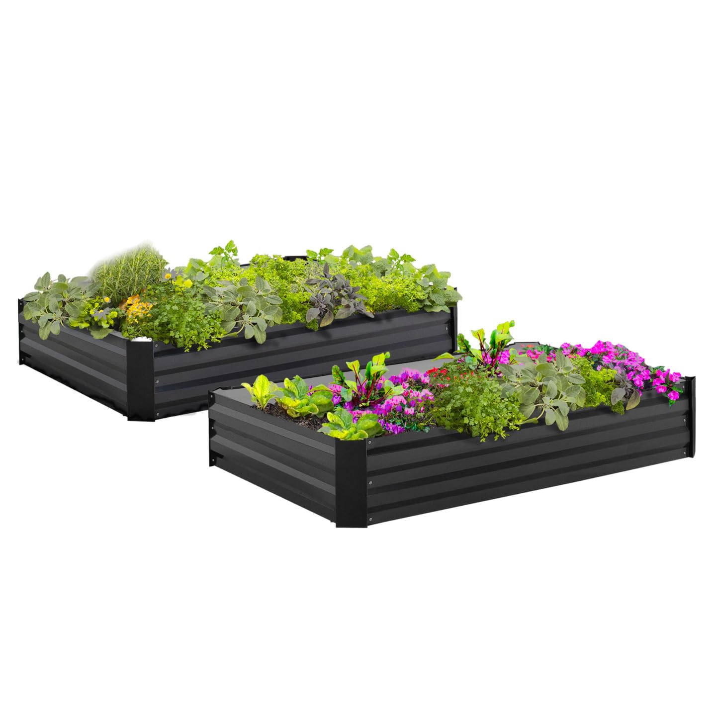 IDMarket - Lot de 2 carrés Potager en métal châssis rectangulaire 80x115 cm Gris Anthracite