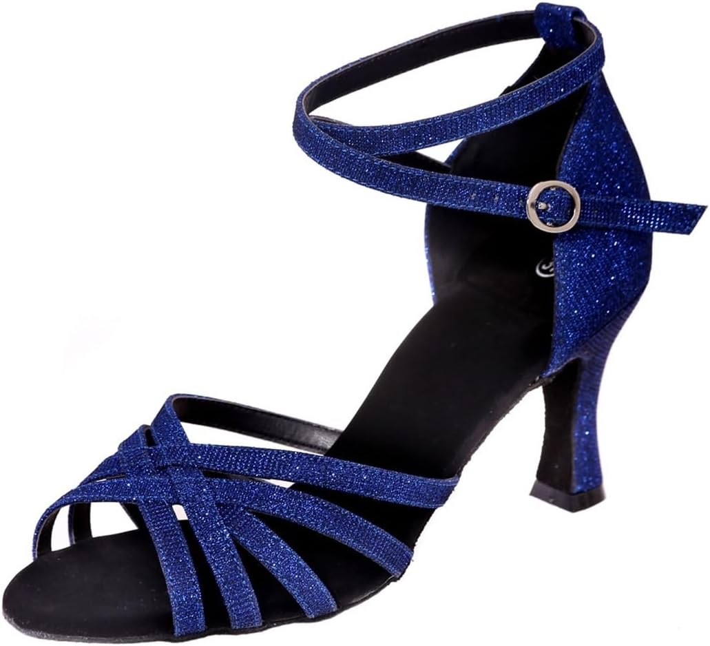 Women's Peep Toe Flared Heel Glitter Knot Social Samba Ballroom Latin Modern Dance Shoes Wedding Party Sandals