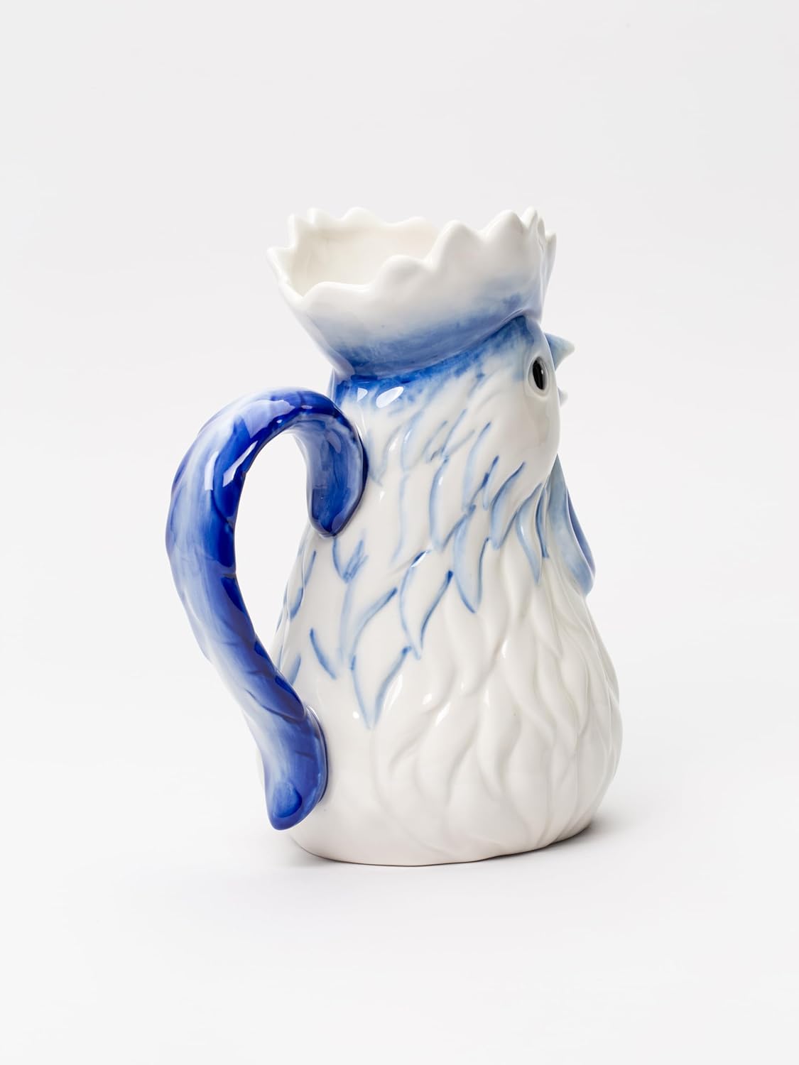 Fine Ceramic Dutch Blue Country Farmhouse Rooster Pitcher Vase, 7-3/4" H