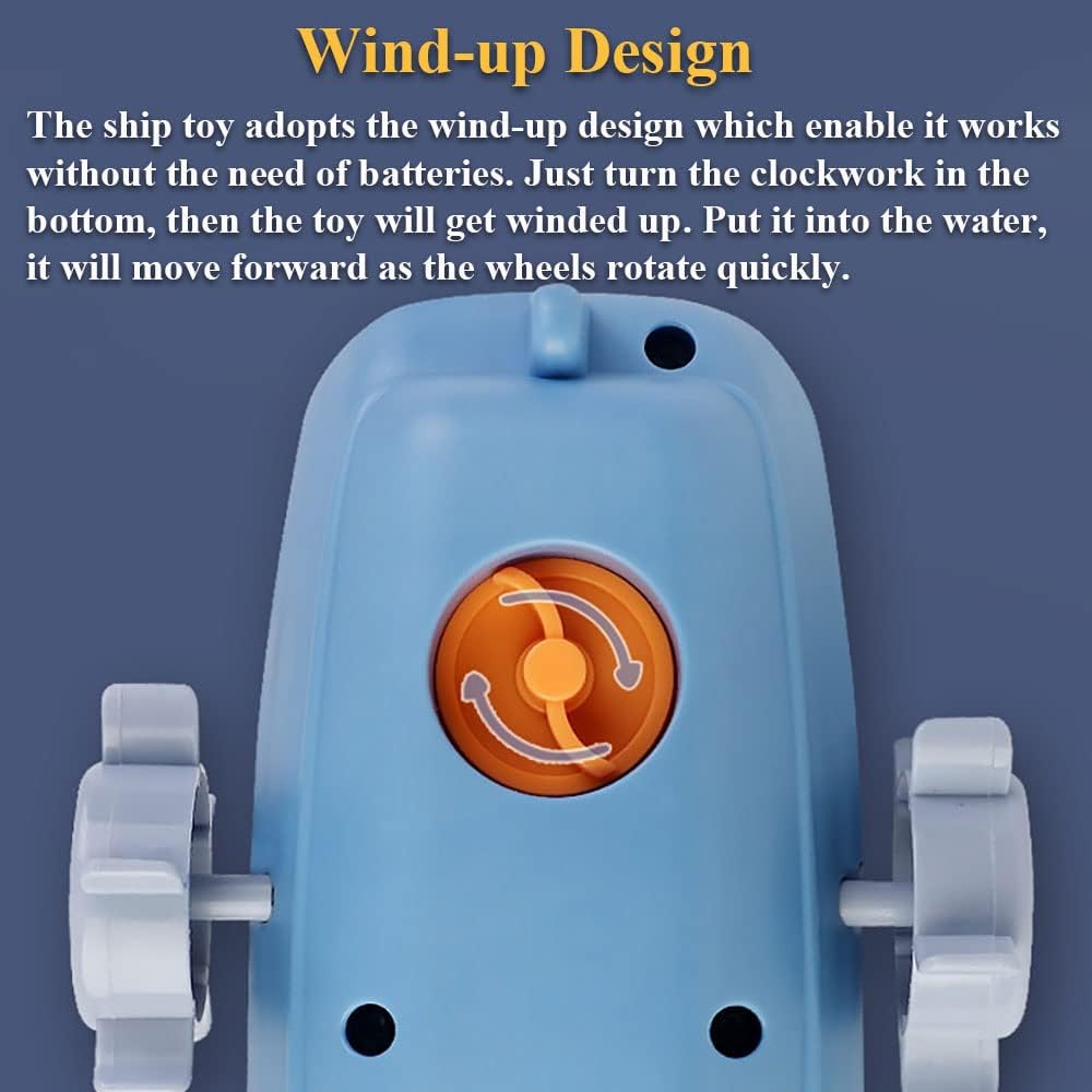 Wind-up Ship Bath Toy – Funny Wind-up Steamship Clockwork Steamboat (Blue)