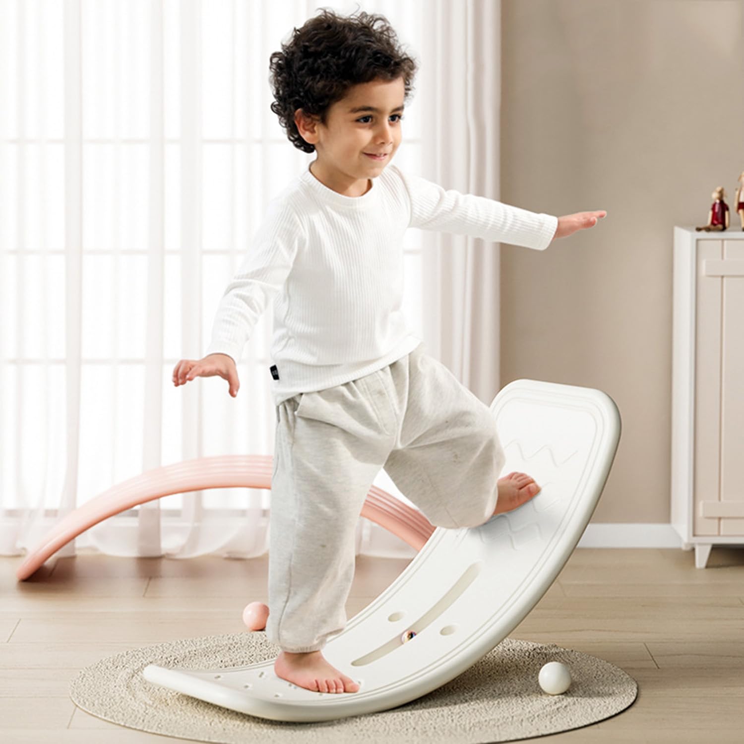 Swing Balance Board, 32-inch Wobble Balance Board, Climbing Ladder For Toddlers, Yoga Board Curvy Board, Open Learning Toys For Children & Toddlers for Kids to Improve Balance and Coordination(White)