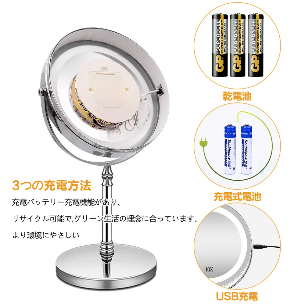 Amazon | AMZTOLIFE 化粧鏡 10倍 拡大鏡 付き led ミラー LED 両面 鏡