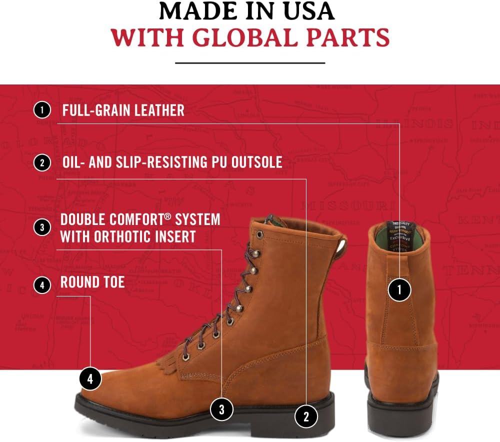 Justin Conductor 8" Work Boot for Men - Durable Leather, Slip-Resistant Sole, Double Comfort Insole - Image 3