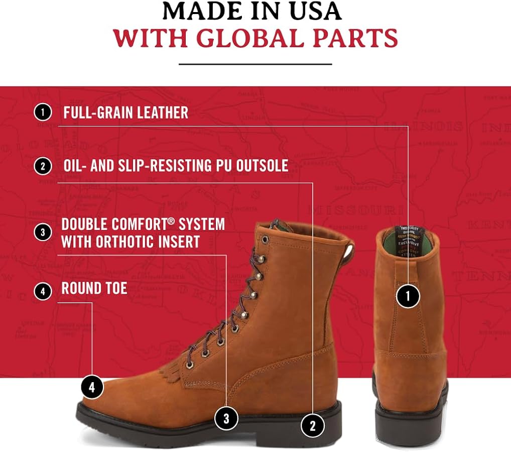 Justin 768 Men's Double Comfort Collection Work Boot with Aged Bark Leather Foot and a Round Toe