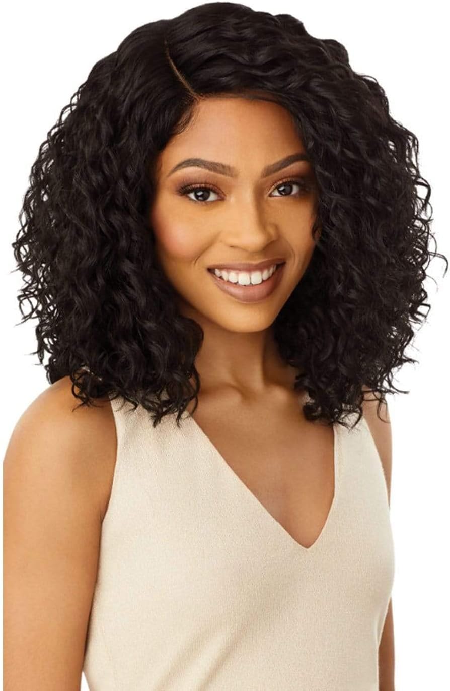 OutreLACEFRONT Ultra-luxe Wig Curly Wave Pre-Plucked Baby Hairs HD Transparent 5" Swiss Lace L-Parting Heat Friendly Seamless & Undetectable Natural Finish - SHIREEN (DR2/AUTBRN)