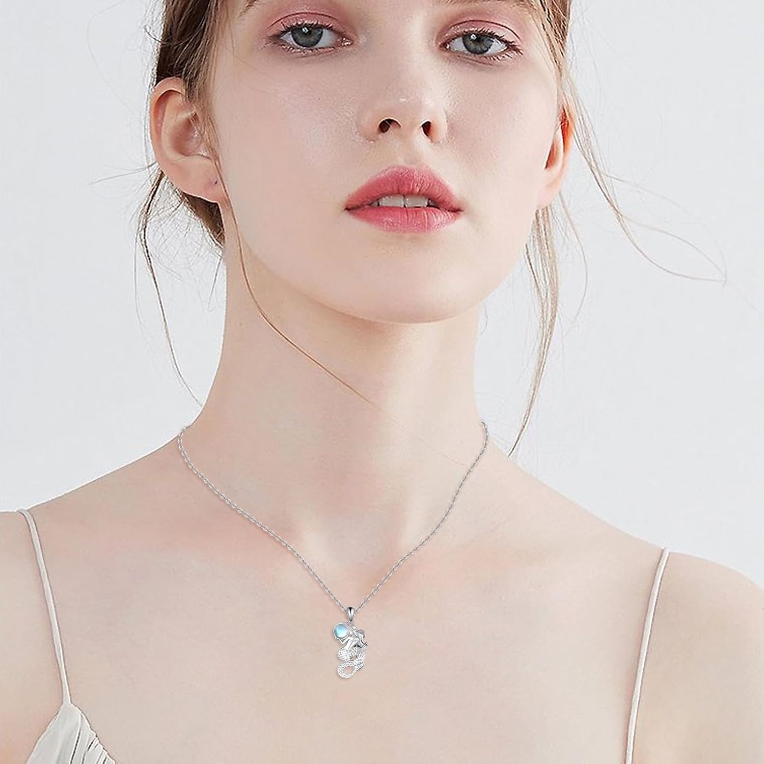 Sterling Silver Moonstone Mermaid Tail Pendant Necklace - Ocean Jewelry Gift for Women