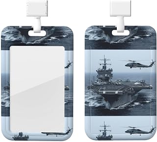 Aircraft Carrier Print Id Badge Holder with Lanyard,Detachable Lanyards for Id Badges, Vertical Id Card Protector Case