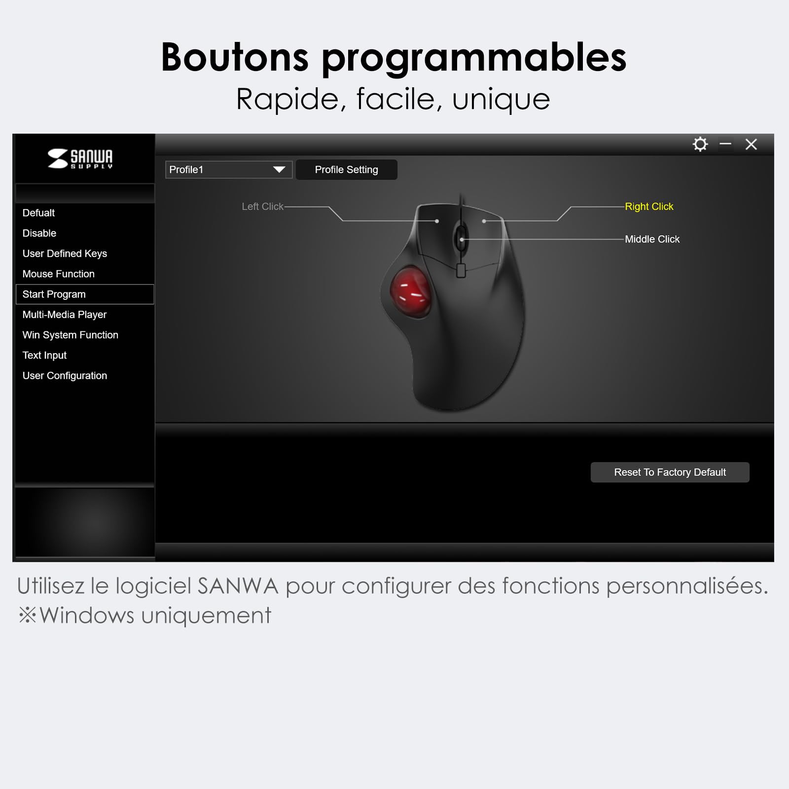SANWA Souris Trackball Filaire, Boutons Silencieux Programmables, Contrôle du Pouce, 600/800/1200/1600 DPI, Suivi précis et Fluide, Compatible avec Mac, Laptop, Ordinateur, Windows, Noir