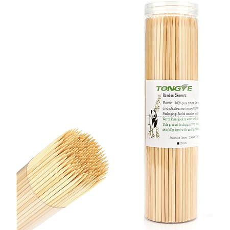 TONGYE [200 PCS] 12 inch Bamboo Skewers, Premium Wooden Skewers Without Splinters, Skewers for Grilling, BBQ, Appetizer, Fruit Kabobs, Chocolate Fountain, Cocktail Toothpicks, and Food Skewer Sticks.