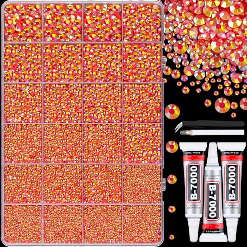 Image of 25000Pcs Resin Jelly Rhinestones with Tweezers for Crafting, Red AB Flatback Gems, Bedazzling Crystal with 3Pcs 10ml B7000 Jewelry Glue for DIY Crafts Clothing Tumblers Shoes Fabric Nail Art