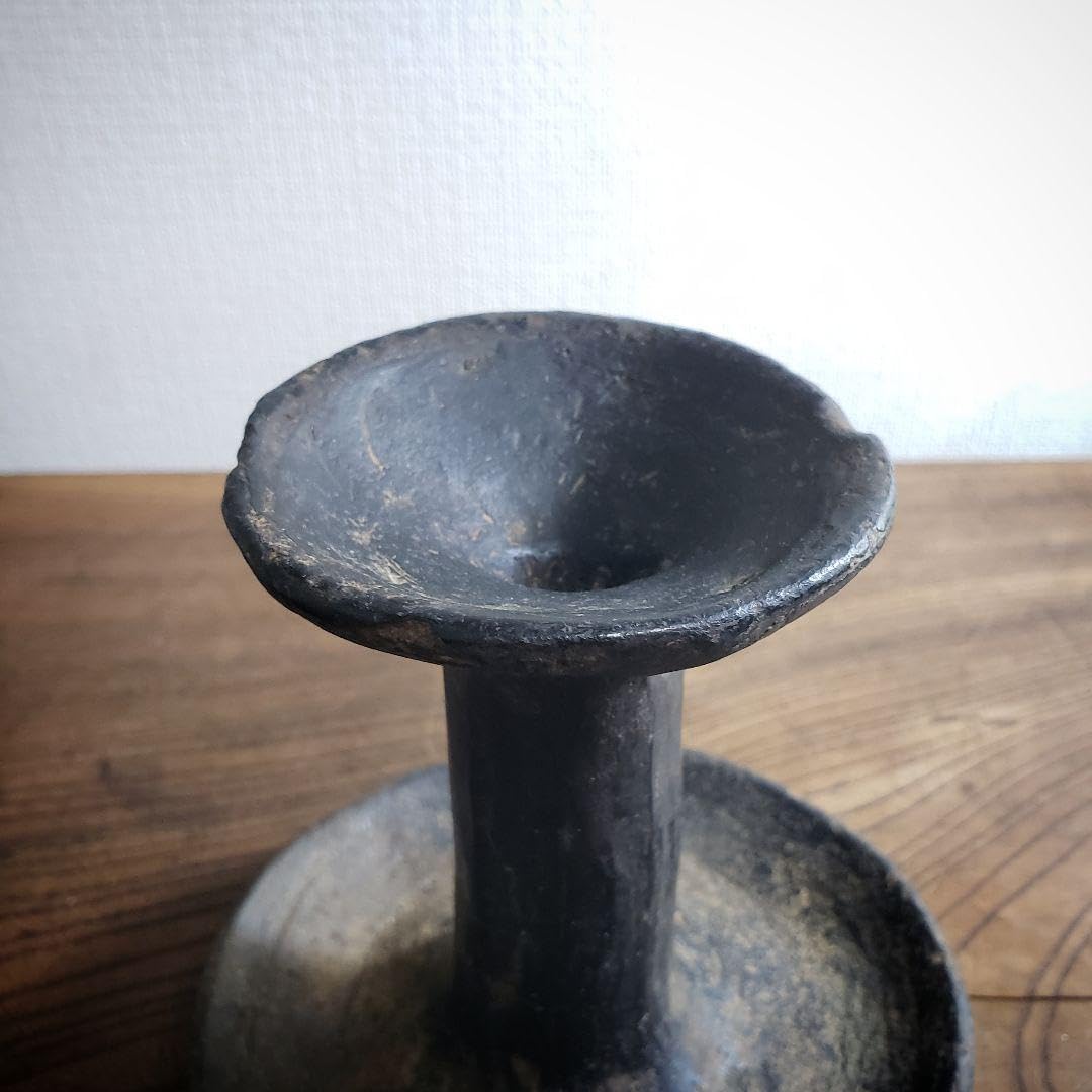 灯明台 灯火台 蝋燭台 古道具 黒 灯明皿 陶器 日本灯明皿 江戸 欠け