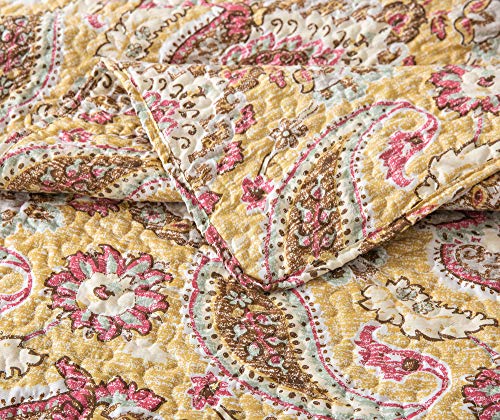 Tache 3 Piece Summer Gold Yellow Pink Royal Medallion Lightweight Bedspread Quilt Set, King #TOP4