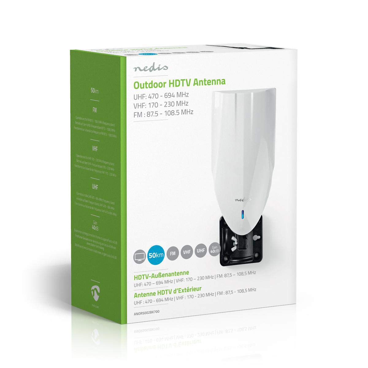 Nedis R5002BK701 Antena Exterior HDTV, Blanco, 0-50 Km