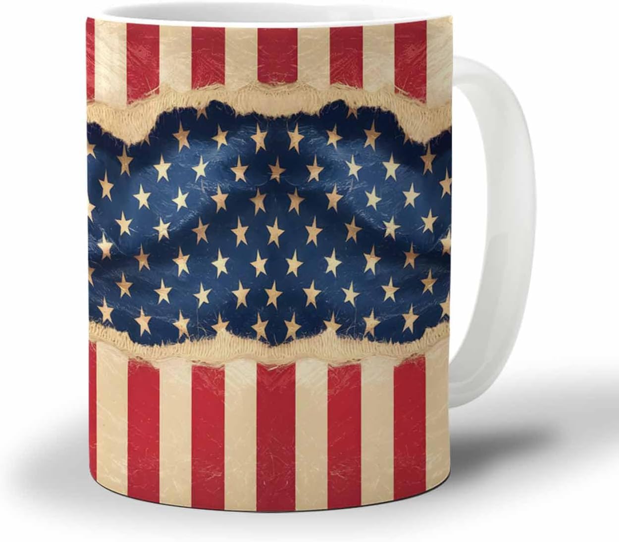 BEMIGO Ceramic Coffee Mug USA American Flag Ceramic Mug White Cup, Star Stripes Insulated Coffee Cup with Handle with Pattern Perfect for Tea and Hot Beverages, 12oz