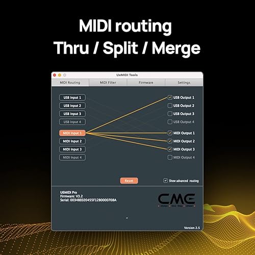 Miniatura 7 de CME U6MIDI Pro - Interfaz MIDI con enrutador, mapeador y filtro - MIDI USB plug-and-play para computadoras - MIDI independiente de 3 en 3 salidas