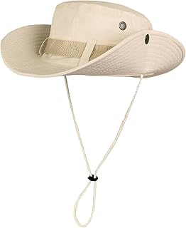ehsbuy Safari Sun Hat Men's Wide Brim Boonie Bush Hat Foldable Cowboy Style Fishing Hat Breathable Hiking Hat Outdoor Bucket Hat with Adjustable Chin Strap