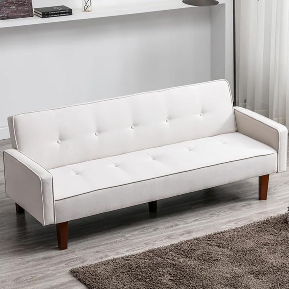 Shally Dogan Divano Letto 3 Posti con Apertura Veloce Sistema Clic Clac, Design Nordico, Divanetto Rivestimento in Lino Premium, Seduta Ampia e Imbottita ad Alta Densità e Piedini in Legno (Bianco)